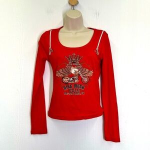 Biker Design - 2010 Bike Week Daytona Beach Florida Red Zipper Long Sleeve Top S